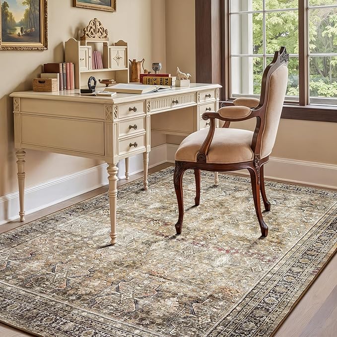 Lofus 6x9 Area Rug for Living Room,Brown Washable Area Rugs with Non-Slip Backing,Soft Boho Carpets for Bedroom Dining Room Home Office Indoor Nursery
