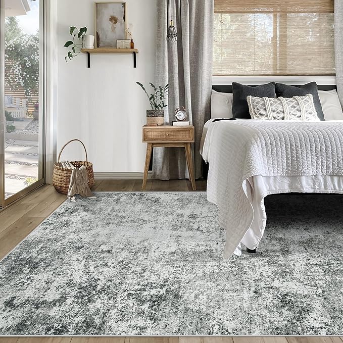 XLUEZ 5x7 Area Rugs for Living Room, Washable Modern Abstract Large Area Rug Neutral Soft Non Slip Kids Rug Stain Resistant Indoor Carpet for Bedroom Nursery Dining Room Playroom(Grey, 5'x7')
