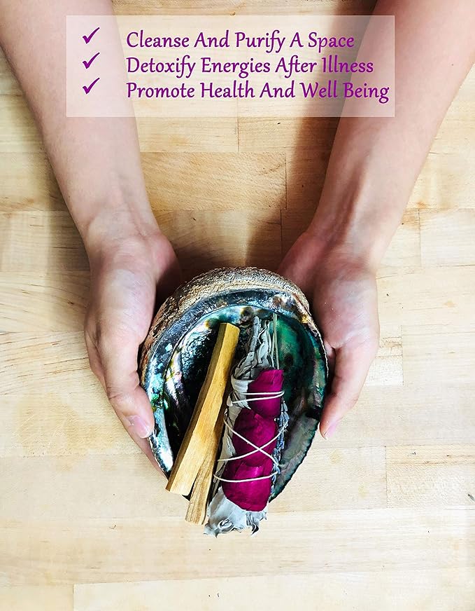 Tomoko White Sage Smudge Kit - 3 White Sage with Rose and Lavender, 2 Palo Santo, Abalone Shell, Wooden Tripod Stand & Feather! Healing, Purifying, Meditating, Incense & Cleansing