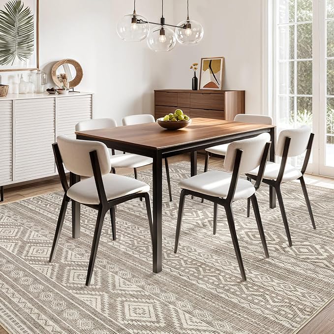 cotiled 6x8 Area Rug Living Room: Washable Boho Rugs with Non Slip Backing Large Soft Indoor Stain Resistant Carpet for Bedroom Farmhouse Dining Room Lightweight Home Decor Coffee Brown