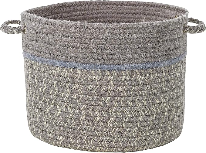 Super Area Rugs Wool-Made Soft Storage Basket with Handles Braided Trendy Decorative Bin, Silvermist, 10" x 8"