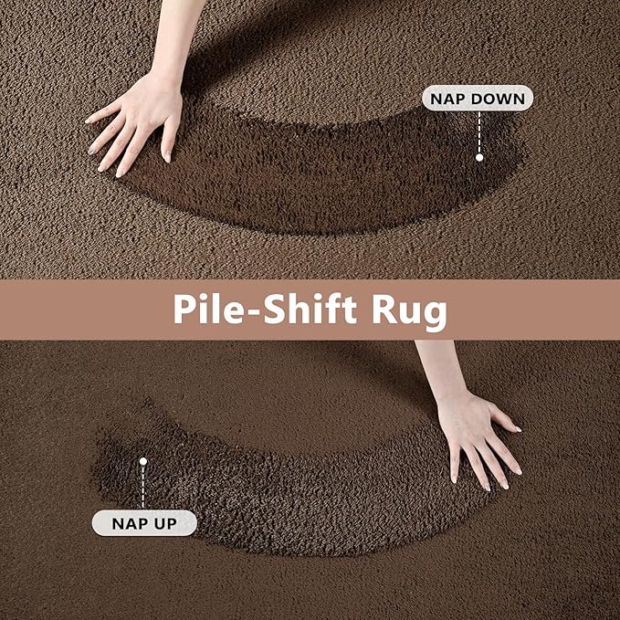 FinRèc 6x9 Washable Area Rugs for Bedroom Living Room, Low Pile Thin Rug Solid Color, Non-Slip Carpet Indoor for Home Decor (Pure Brown)