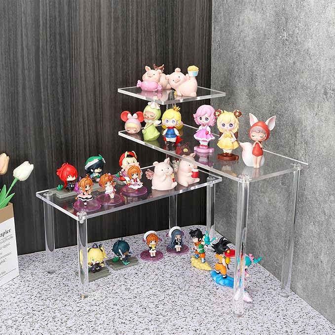 ELEGANTLIFE Acrylic Display Riser Stand – 3 Tier Clear Shelf for Funko POP, Amiibo, Figures, Collectibles, Cupcakes, Perfume, Skincare Organizer