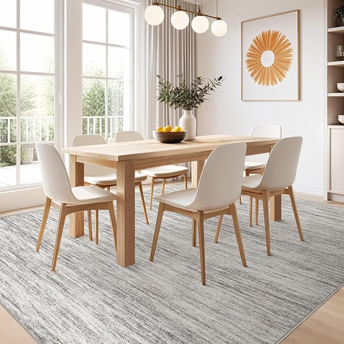 Nakagishi 5X7 Area Rugs Living Room: Washable Large Vintage Rug Neutral Non-Slip Soft Stain Resistant Indoor Carpet for Bedroom Nursery Dining Room Office Playroom - Grey-01