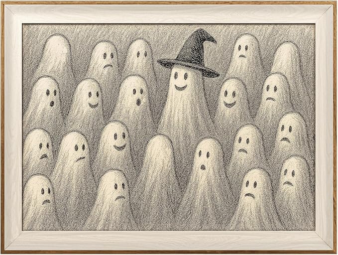 VIYYIEA Framed Wall Art for Living Room, Ghost Meeting Canvas Prints, Occult Home Decor, Halloween Painting Picture, Bathroom Wall Decor Gifts for Friends or Family - 16L x 12W