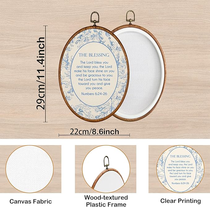 KSDUT Christian Wall Decor Art - Blue Flower Trendy Retro Wall Art Canvas Frame Hanging Prints, Bible Verse Preppy Oval Wall Art Decor for Grandmillennial Home Bedroom Decorations 8.6"x11.4"