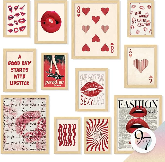 97 Decor Vintage Downtown Girl Room Decor - Y2k Posters For Room Aesthetic Pictures, Cute Y2k Room Decor 2000s Prints, Retro Red Wall Art For Teen Girls College Dorm Bedroom Decorations (Unframed)