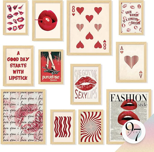 97 Decor Vintage Downtown Girl Room Decor - Y2k Posters For Room Aesthetic Pictures, Cute Y2k Room Decor 2000s Prints, Retro Red Wall Art For Teen Girls College Dorm Bedroom Decorations (Unframed)
