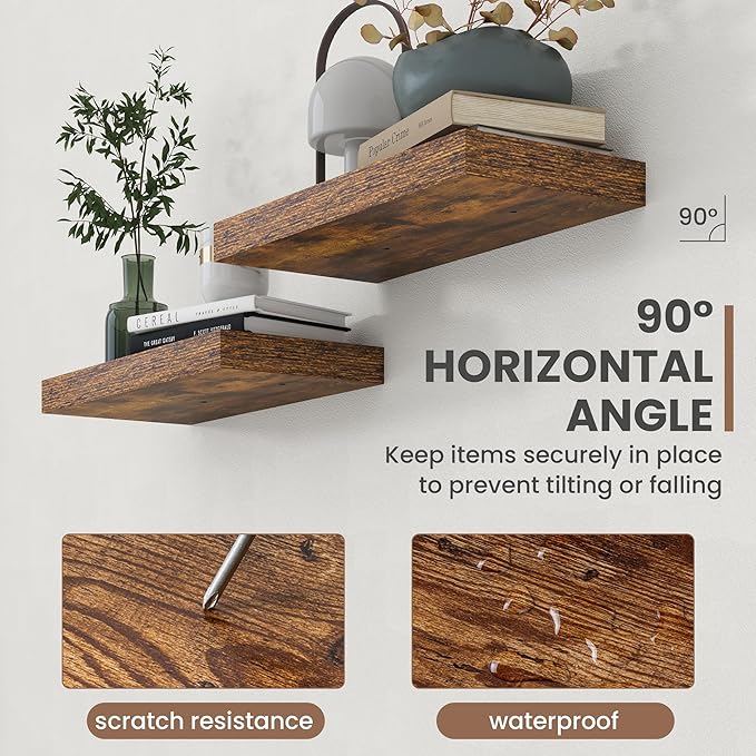 Acovy 72 Inch Floating Shelves, 8 Inch Deep Floating Shelves for Wall, Hanging Shelf with Invisible Brackets, Deep Shelves for Bathroom, Bedroom, Living Room, Brown, Set of 1