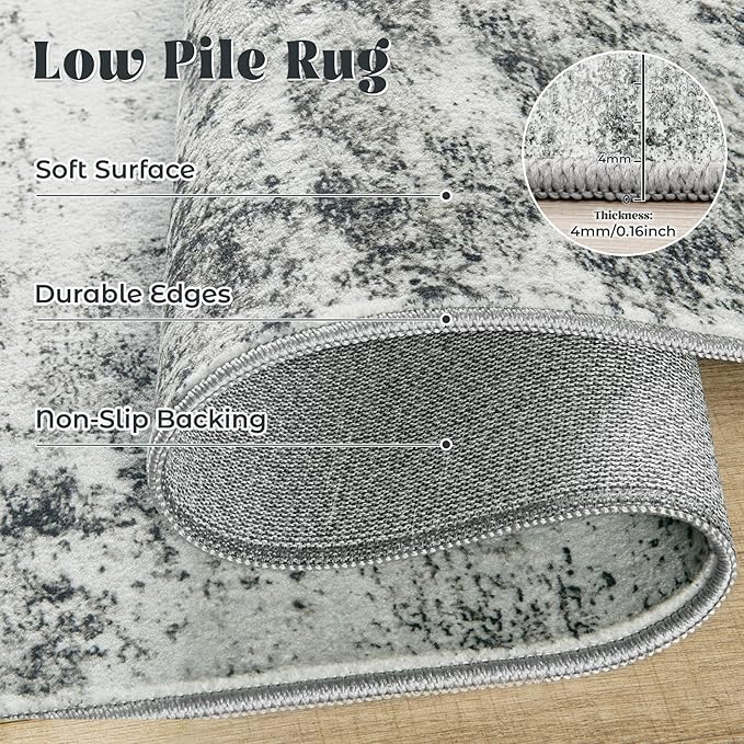 XLUEZ 5x7 Area Rugs for Living Room, Washable Modern Abstract Large Area Rug Neutral Soft Non Slip Kids Rug Stain Resistant Indoor Carpet for Bedroom Nursery Dining Room Playroom(Grey, 5'x7')