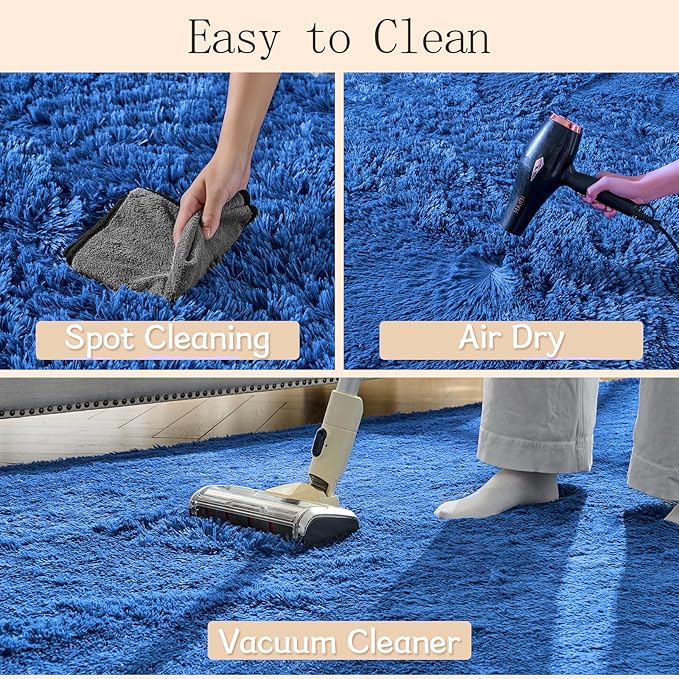 Fluffy Area Rugs for Bedroom - Soft Plush Shag Rug for Living Room Nursery Kids Room - Non Slip Fuzzy Shaggy Floor Carpets for Girls Boys Play Room Dorm Decor (Blue, 6' x 9')