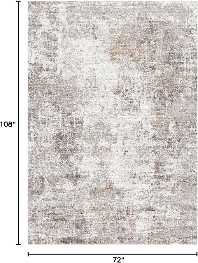 6x9 Washable Living Room Rug – Neutral Modern Abstract Soft Large Area Rug for Bedroom, Dining Room – Non-Slip Low-Pile Thin Carpet (Beige Grey)