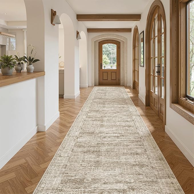 Soalmost Hallway Runner 3x14 - Runner Rugs 14ft Washable Entryway Rug Vintage Kitchen Runners Non Slip Indoor Rug Farmhouse Carpet Runner for Bathroom Living Room Bedroom, Brown