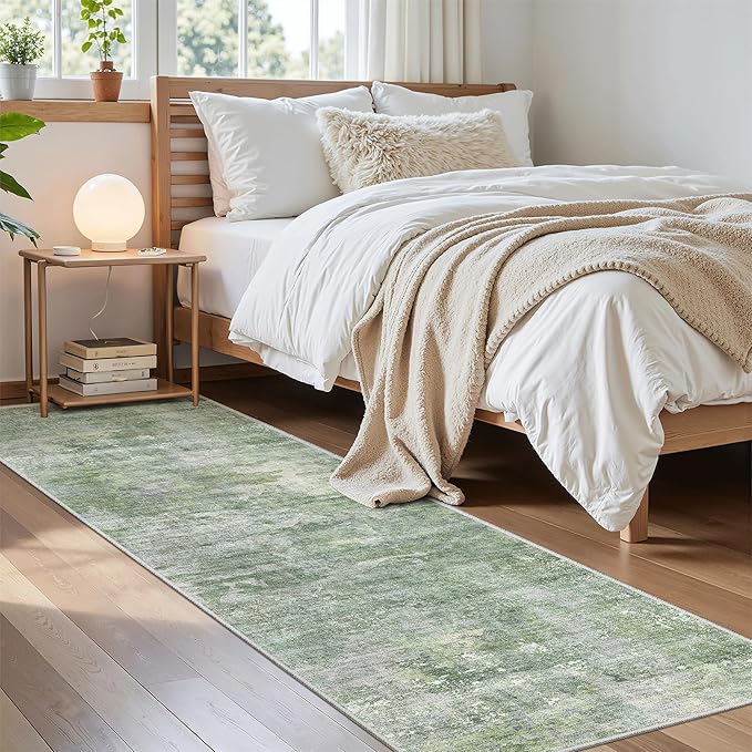Soalmost Runner Rug 2x8 Washable Non-Slip Hallway Runner Rugs for Kitchen Bathroom Laundry Room Green/Ivory Vintage Floor Carpet Runners for Hallways Entryway