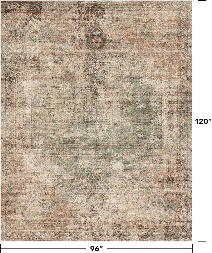 Hazo Haus Farmhouse Floor Rugs for Living Room - Brown and Green Dining Room Area Rugs 8x10 for Bedroom, Washable, Soft, Lightweight & Stain Resistance, Neutral Dark Vintage Medallion Decor
