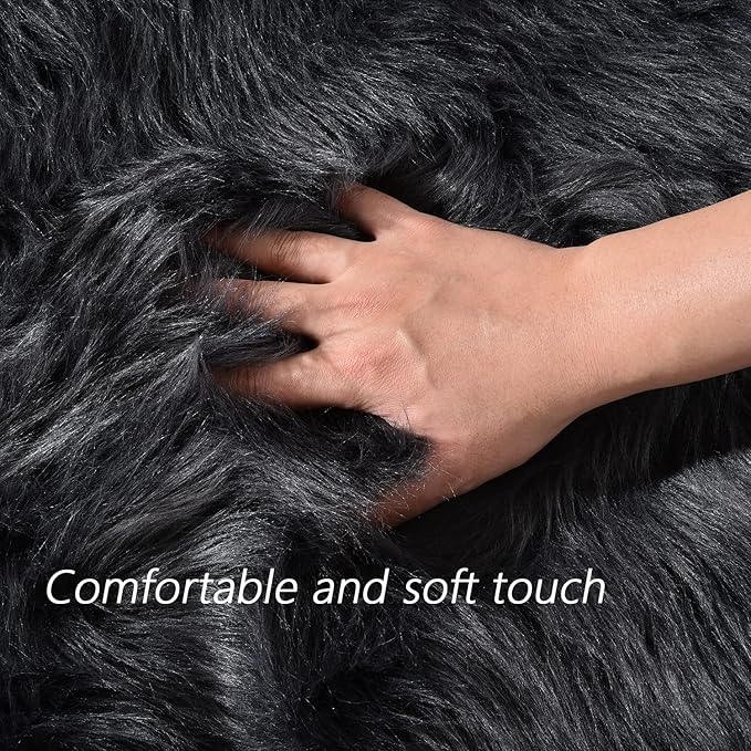 Latepis Dark Grey Faux Fur 7'10"x9'10" Area Rug, Soft Plush Faux Fur Sheepskin Rugs for Living Room, Washable Fluffy Fuzzy Rug for Bedroom and Living Room, Luxury Room Decor, Rectangle