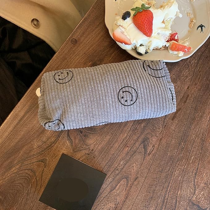 Pencil Case Lightweight Aesthetic Pen Case Office College School Storage Bag Pouch Holder Box Organizer Makeup Pouch Cosmetic Bag for Girls Boys Kids (Smile-Gray)