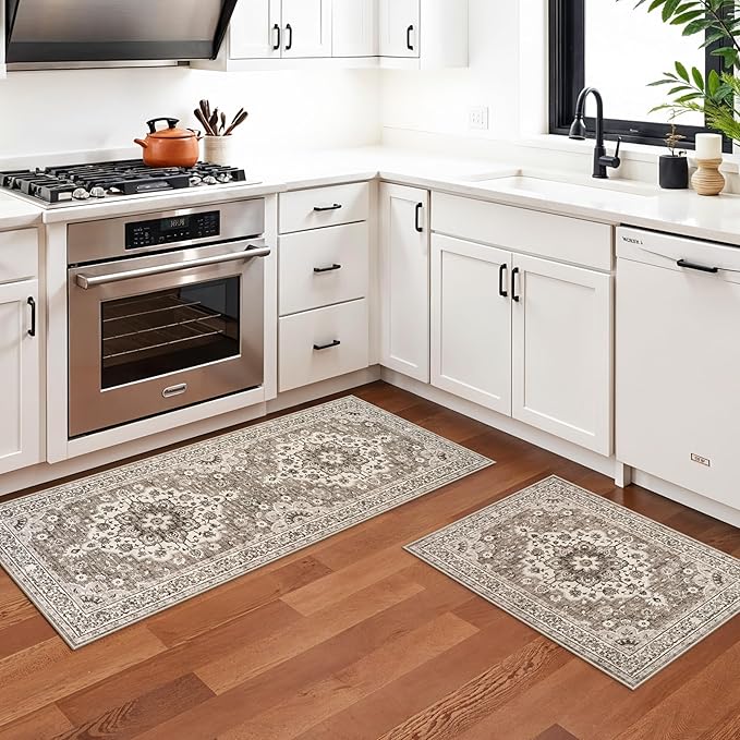 TOPRUUG Washable Entryway 2x5 Rug - Small Throw Runners for Kitchen Bathroom Bedroom Non-Slip Ultra-Thin Indoor Door Mat Indoor Entrance - Stain Resistant Vintage Home Decor (Beige, 2X5)