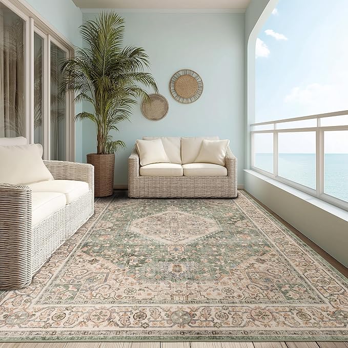 Ruaruarug Area Rug Non Slip Machine Washable Ultra Soft Living Room/Bedroom/Kitchen/Outdoor/Classroom Celadon, 8'×10'