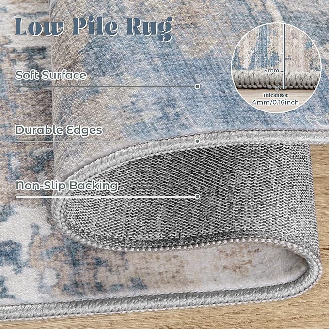 XLUEZ 10x14 Area Rugs for Living Room, Washable Modern Abstract Large Area Rug Neutral Soft Non Slip Kids Rug Stain Resistant Indoor Carpet for Bedroom Dining Room Playroom Office(BlueBeige, 10'x14')