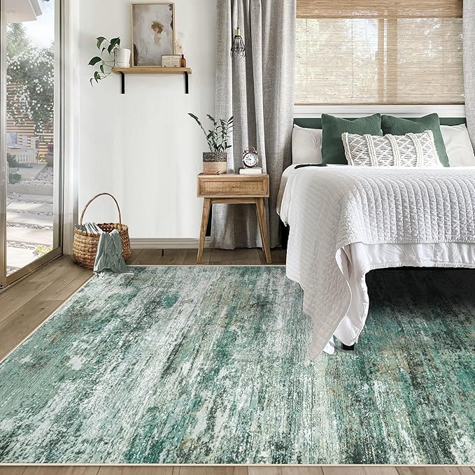 XLUEZ 5x7 Area Rugs for Living Room, Washable Modern Abstract Large Area Rug Neutral Soft Non Slip Kids Rug Stain Resistant Indoor Carpet for Bedroom Nursery Dining Room Playroom(Green, 5'x7')