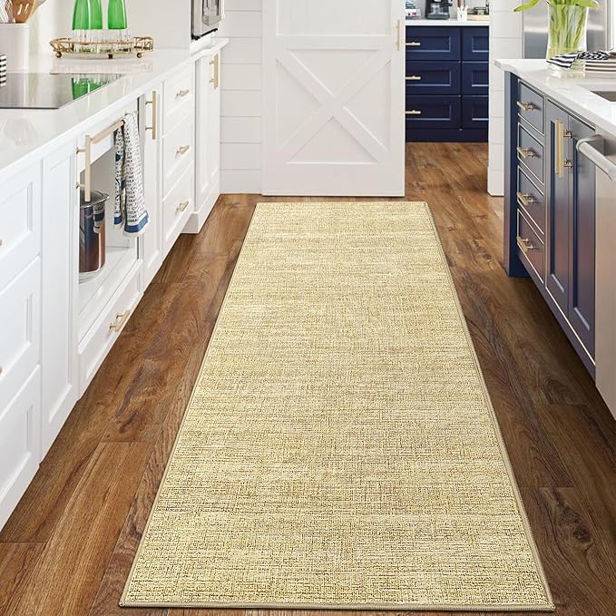 Washable Runner Rug 2x6 Modern Solid Color Kitchen Runner Mat Minimalist Plain Long Runner Rug for Entryway Bedroom Bedside Non Slip Low Pile Boho Accent Solid Runner Rugs for Nursery, Tan 2'x6'