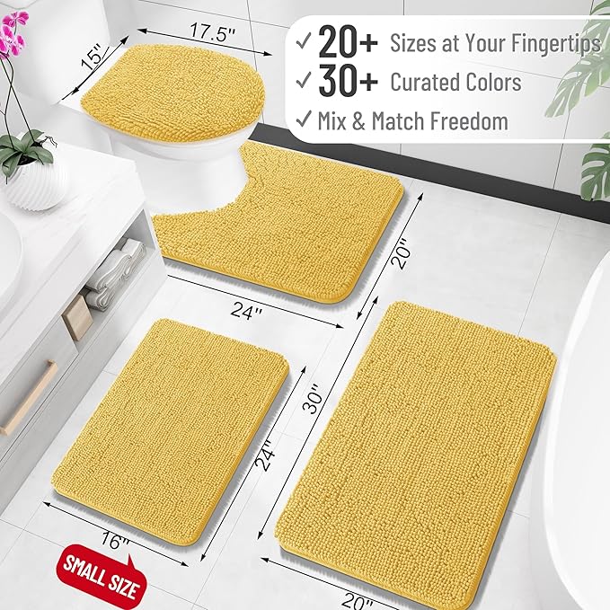 OLANLY Small Bathroom Rugs 24x16, Extra Soft Absorbent Chenille Bath Rugs, Rubber Backing Quick Dry, Machine Washable Bath Mats for Bathroom Floor, Tub and Shower, Home Decor Accessories, Yellow