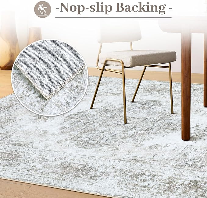 XLUEZ Area Rug 8x10 Living Room Rug, Machine Washable Vintage Distressed Medallion Rug Non-Slip Soft Low Pile Large Indoor Rugs for Bedroom Kitchen Dining Room Office(Taupe,8'x10')