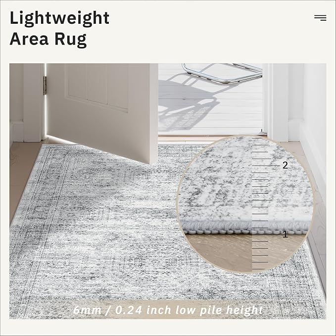 Soalmost Hallway Runner Rug 3x16 - Vintage Non Slip Washable 16ft Kitchen Runner for Entrance Soft Long Carpet Runners for Living Room Bedroom Dining Room, Grey