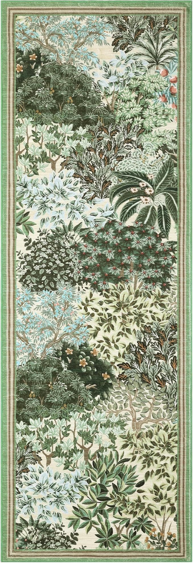 GarveeHome Forest Runner Rug 2.5x8, Beige Green Washable Runner Rug for Kitchen, Botanical Low Pile Non Slip Stain Resistance Woodland Hallway Rug for Entryway Bedroom Laundry Room