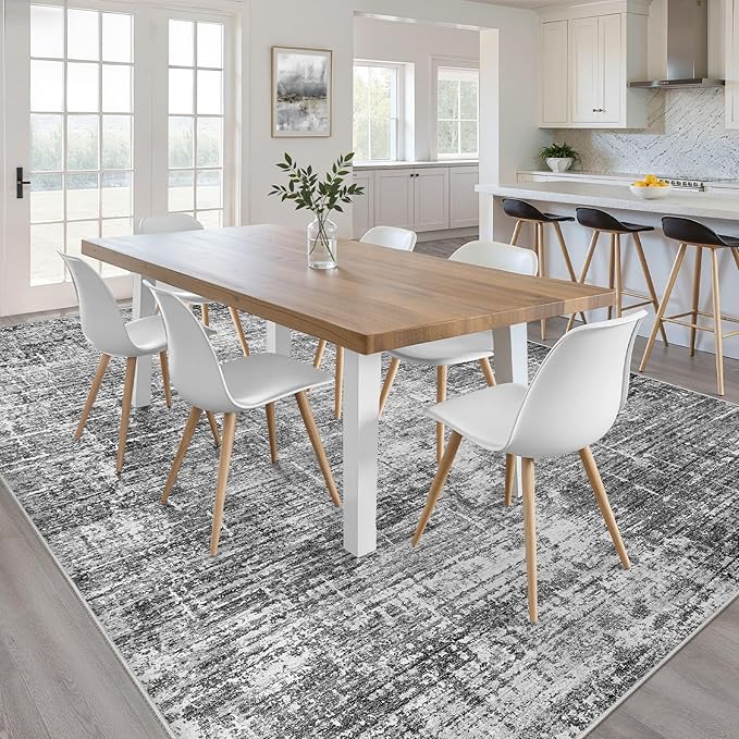 9x12 Area Rug Living Room: Washable Large Neutral Black Rug Abstract Soft Modern Stain Resistant Indoor Floor Non-Slip Carpet for Bedroom Nursery Kids Office Playroom Dining Room Under Table Home