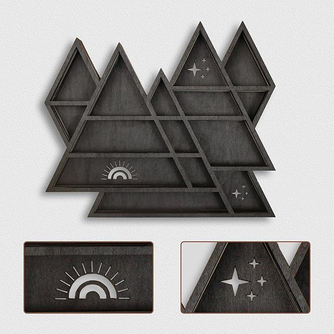 Triangle Mountain Crystal Shelf Display for Wall, Rock Gem Healing Stone Collections Display Shelf, Crystal Holder Trinket Organizer Knick Knack Shelf, Witchy Decor Gift for Women - 2025 UPGRADED