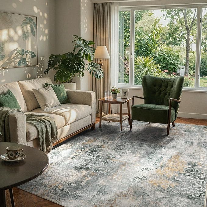 Lahome Modern Abstract Area Rug 6x9 Rugs for Living Room, Washable Accent Bedroom Rug Low Pile Non Slip, Grey Soft Indoor Contemporary Carpet for Dining Room Table Apartment
