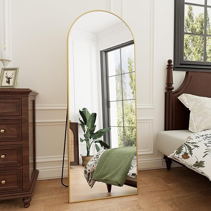 Rowjut 64"x21"Floor Mirror Arched Full Length Mirros, Mirror Floor Length Standing Hanging or Leaning/Large Full Body/Wall Mirror for Bedroom, Living Room, Aluminum Frame, Black