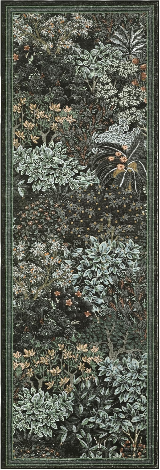 GarveeHome Forest Runner Rug, Black Green Washable Runner Rug 2x6 for Kitchen, Botanical Low Pile Non Slip Stain Resistance Woodland Hallway Rug for Entryway Bedroom Laundry Room
