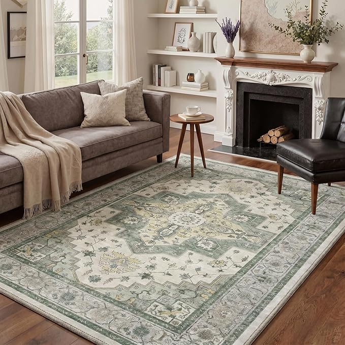 GENIMO Runner Rug 2x8 Non Slip Machine Washable Vintage Hallway Runner Rug, Low Pile Lightweight Rugs for Entryway, Hallway, Kitchen and Corridor, Sage Green