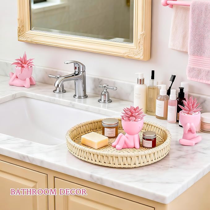 Der Rose Pink Artificial Succulents Plants Set of 3 Fake Artificial Plants Office Desk Accessories for Pink Room Bathroom Shelf Decor