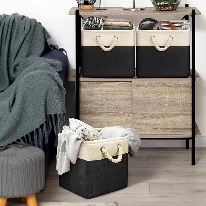 Simple Houseware Fabric Storage Cubes, 13" x 13" Storage Bin, 3 Pack, Black