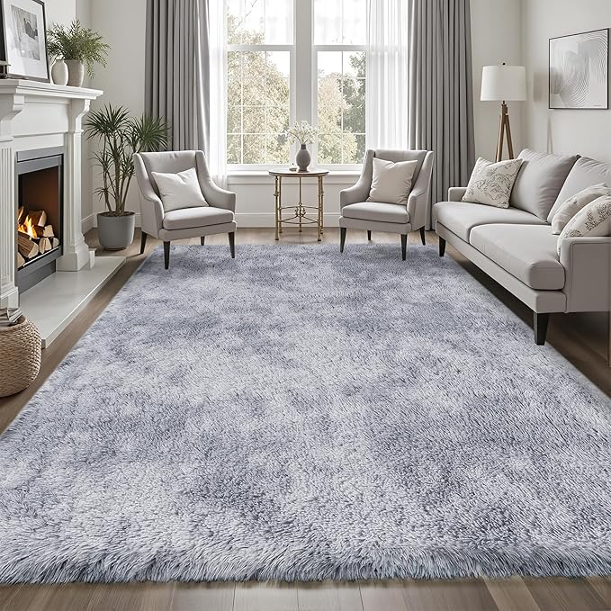 Area Rug for Living Room Bedroom: 4x6 Light Grey Soft Fluffy Shag Upgrade Non-Slip High Pile Carpet Large Fuzzy Plush Indoor Floor Decor Shaggy Rug for Kid Boys Girls Playroom Nursery Modern Home