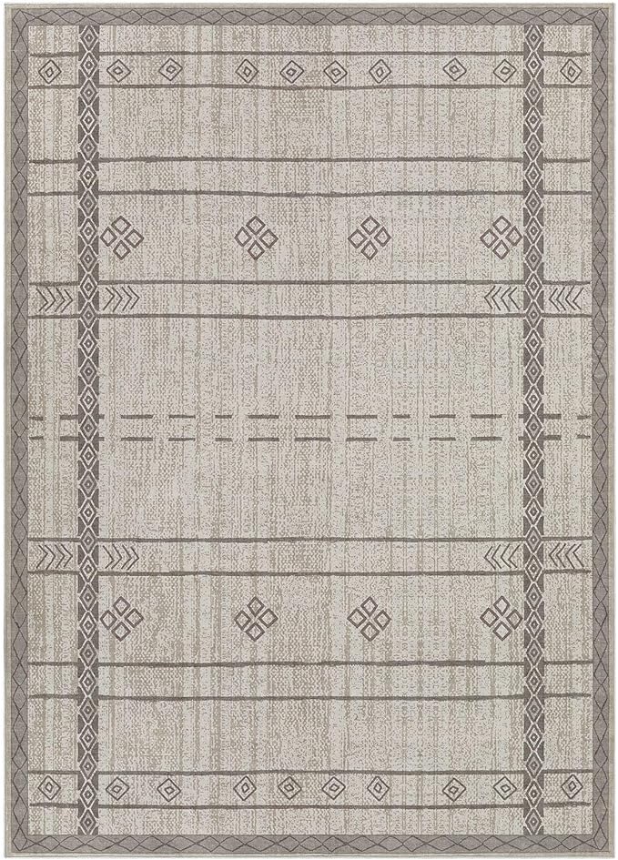 cotiled 5x7 Area Rug Living Room: Washable Boho Rugs with Non Slip Backing Large Soft Indoor Stain Resistant Carpet for Bedroom Farmhouse Dining Room Lightweight Home Decor Grey Brown
