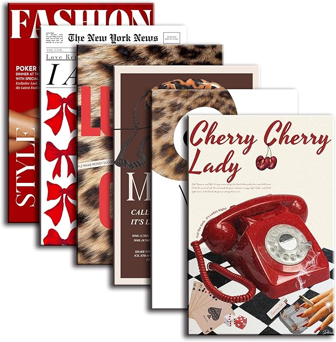 ZxXzkwpP Red Cheetah Print Room Decor Poster, Trendy Fashion Leopard Print Wall Art Aesthetic Lucky 8 Ball Poster Coquette Preppy Y2k Red Funky Art For Bedroom (16x24x6 Framed)