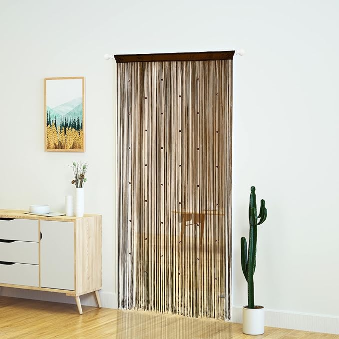 YaoYue Beaded Curtain Door String Curtains for Doorway Tassels Beads Hanging Fringe Hippie Room Divider Window Hallway Entrance Wall Closet Bedroom Privacy Decor (39×79in/100×200cm, Coffee)