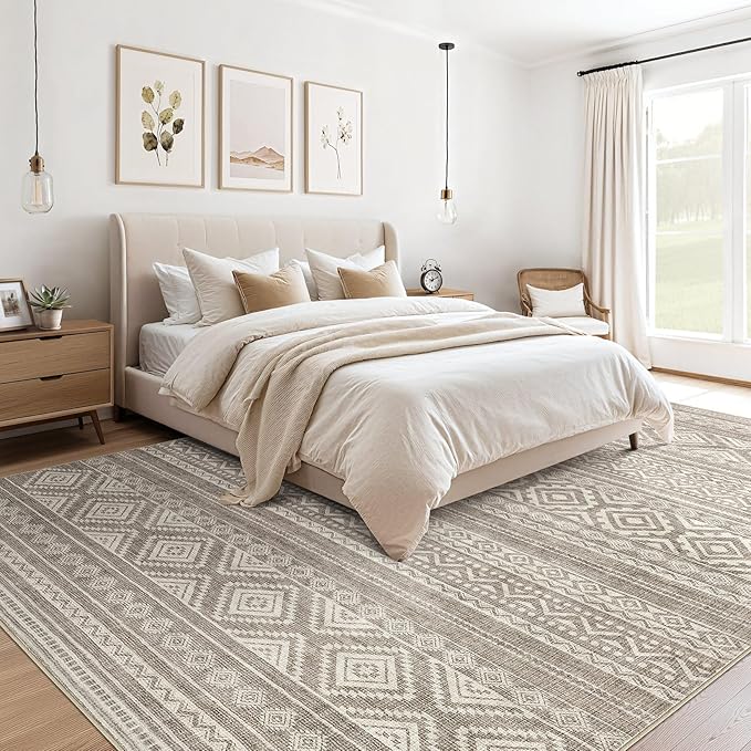 cotiled 6x8 Area Rug Living Room: Washable Boho Rugs with Non Slip Backing Large Soft Indoor Stain Resistant Carpet for Bedroom Farmhouse Dining Room Lightweight Home Decor Coffee Brown