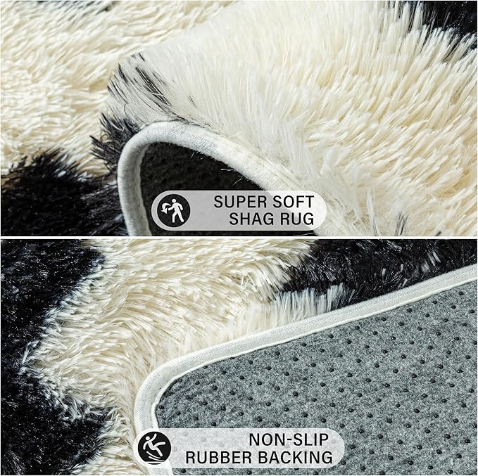 PureCozy Black and White Rug 5x8 for Living Room, Super Soft Modern Shag Rug Washable Fluffy Rugs Indoor Fuzzy Carpet Non-Slip Fluffy Rugs for Bedroom Home Aesthetic Decor