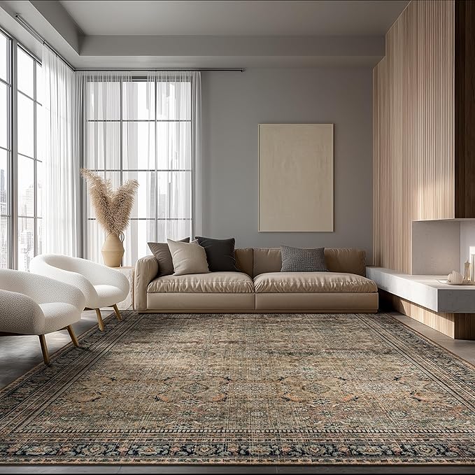 Ruaruarug Area Rug Non Slip Machine Washable Ultra Soft Living Room/Bedroom/Kitchen/Outdoor/Classroom Vintage Brown, 9'×12'
