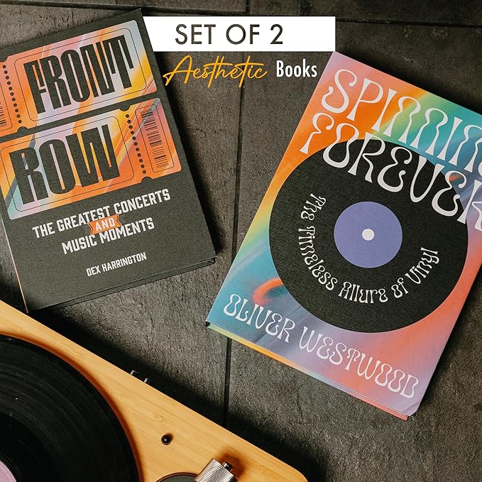 MESMOS Set of 2 Decorative Vintage Coffee Table Books for Music Lovers, Hardcover Fake Books for Decoration, Storage Box & Bookshelf Decor, Vinyl Record & Art Pop Culture Style Home Decoration