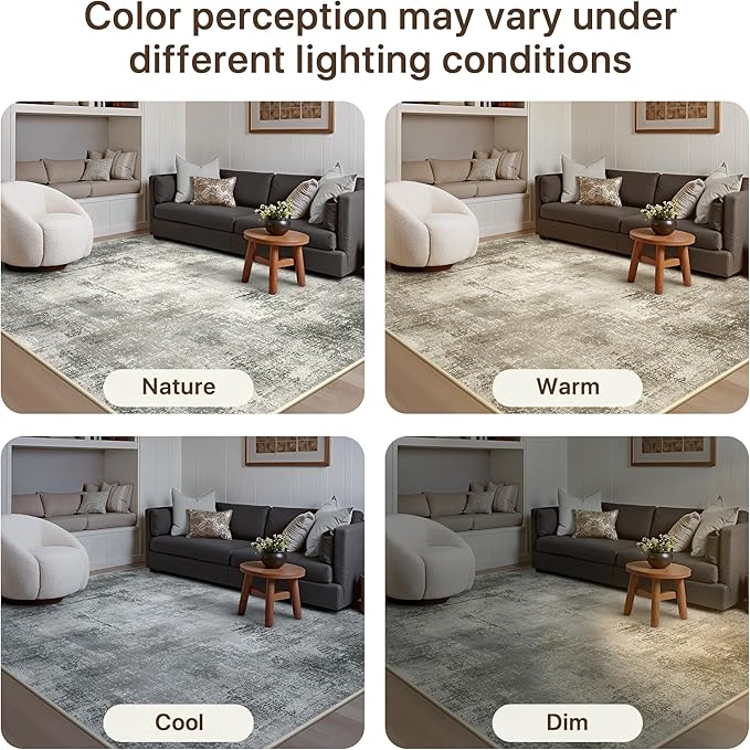 GENIMO 8x10 Area Rugs for Living Room, Machine Washable Non Slip Rugs, Low Pile Lightweight Modern Distressed Print Rug for Bedroom, Dining Room, Home Office, Abstract Grey