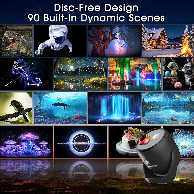 3D Galaxy Projector for Bedroom, 90 Dynamic Scenes Star Projector, HD Planetarium Projector Night Light with Bluetooth Speaker for Decor, Christmas Gift for Kids Adults, Relaxing Ambiance