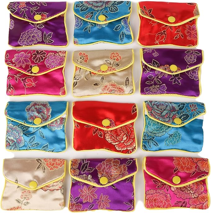 OceeK Travel Jewelry Case,Jewelry Silk Purse Pouch Gift Case, for Women Teen Girl Gifts,Color,12 Pack,Small