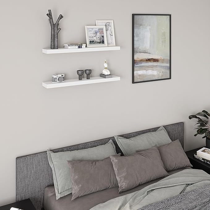 Ballucci Floating Shelves, 36" Wood Wall Shelf Set of 2, with Invisible Brackets for Bathroom, Living Room, Bedroom, Kitchen, Nursery, 6" Deep, White